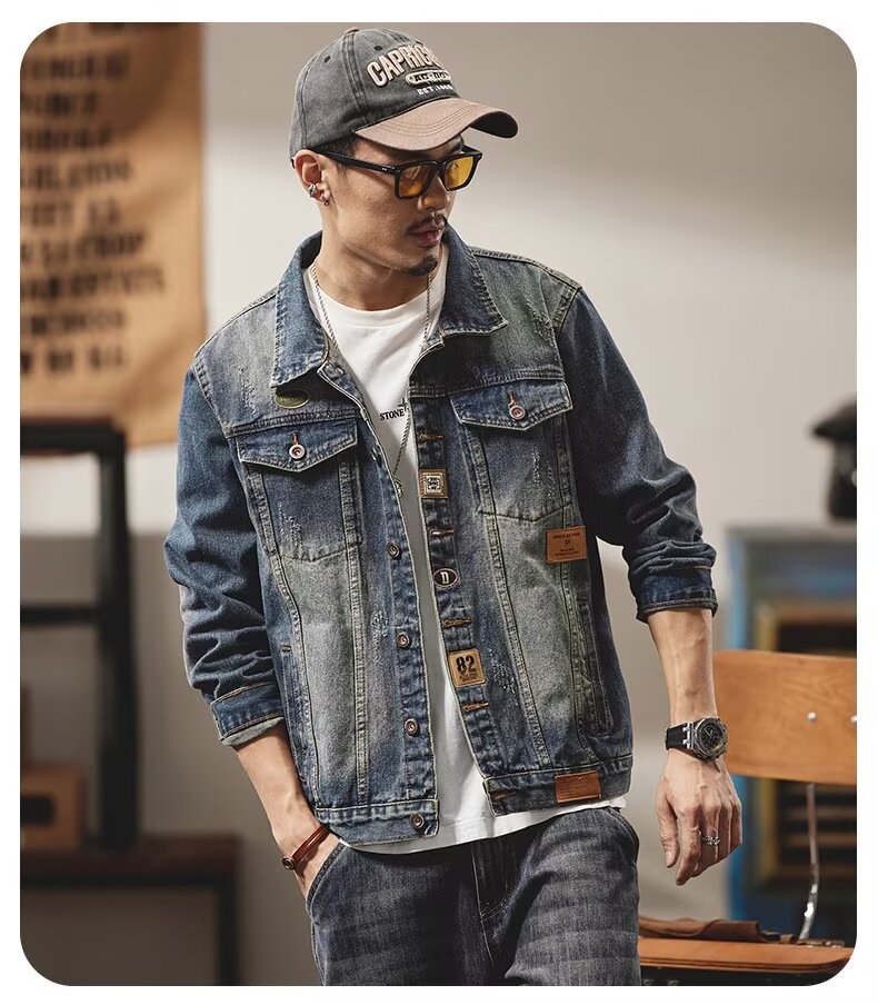 Versatile Denim Jacket For Men Classic Lapel Cardigan Spring Autumn_voghion.com