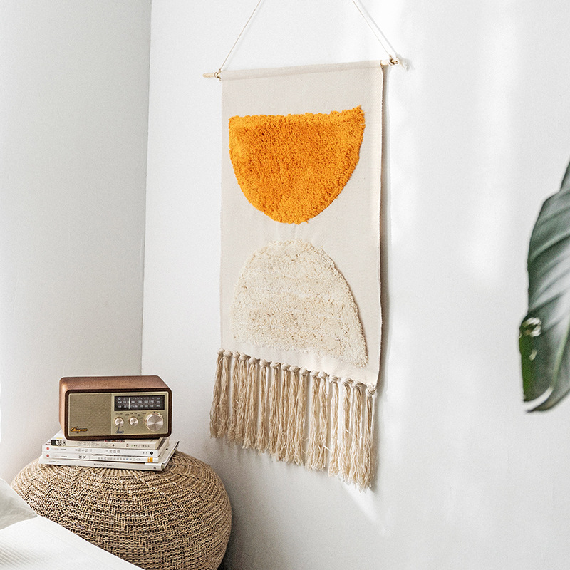 Indian hand-woven B & B tassel tapestry decoration Nordic meter box hanging picture fabric background cloth bedroom hanging cloth Indian hand-woven B & B tassel tapestry decoration Nordic meter box hanging picture fabric background cloth bedroom hanging cloth