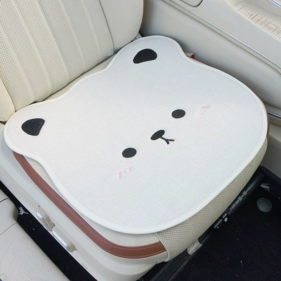 Car Seat Cushion for All Seasons, Cartoon Chunma Seat Cover, Cute Ladies Summer Breathable Rear Three-Piece Seat Cushion (Seat cushion, seat cover) - three-dimensional-bear-a-white-square-mat