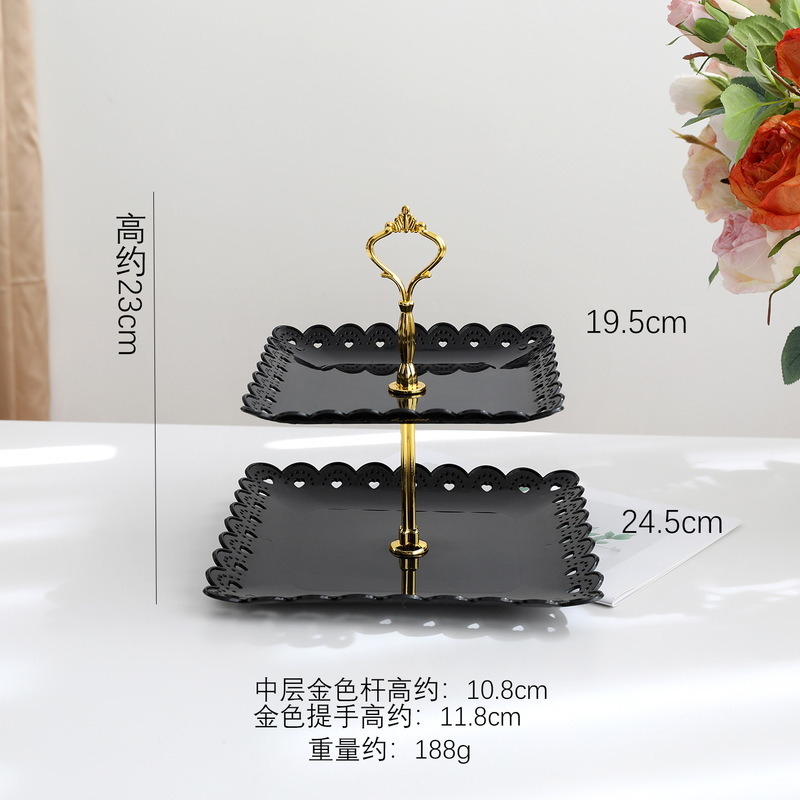 黑色甜品台婚礼蛋糕展示架点心托盘北欧家用客厅三层白色水果盘|undefined