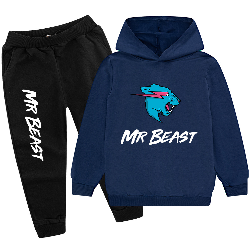 Testa di lupo MR BEAST Cartoon stampato set per ragazzi e bambini felpa con cappuccio maglione + pantaloni PB437_voghion.com