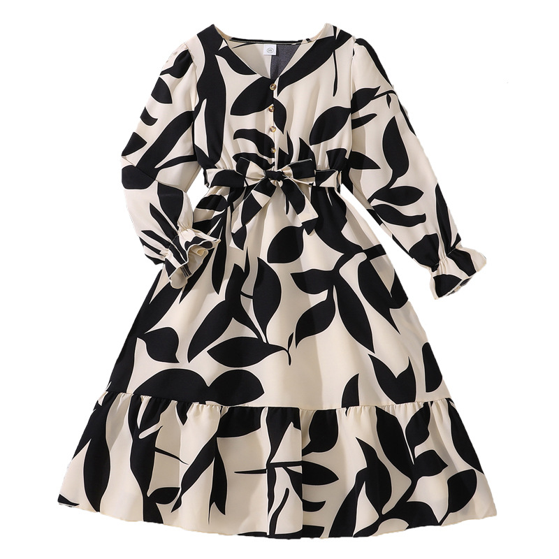 Zhongda Children's Printed Long Sleeve Dress 2024 Autumn/Winter New Women's Clothing Skirt_voghion.com