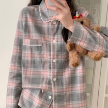 全棉无印风磨毛家居服情侣秋冬同款无侧缝工艺睡衣家居服套装灰粉