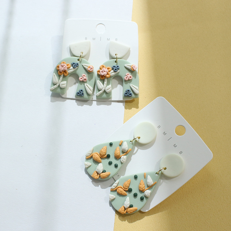 20g Weight Drop Earrings Classification 1 Pair Quantity Daily Occasion soft clay Material Water Droplets Pattern Women'S Gender Handmade Design Retro Style 1 Pair Retro Water Droplets Soft Clay Handmade Women's Drop Earrings 3