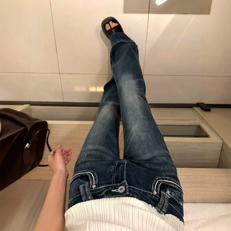 American Retro Style Spicy Girl Low-Waist Flared Jeans for Women, New Summer Elastic Slim-Fit Lazy Style Butt-Lifting Flared Pants