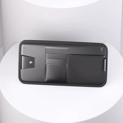Car Sun Visor Card Holder, In-Car Sunshade, Sunglasses, Id, Ticket, Card Storage Bag, Zipper Car Ticket Holder (Car Glasses Clip/Bill Clip) - 3103-bill-holder-black