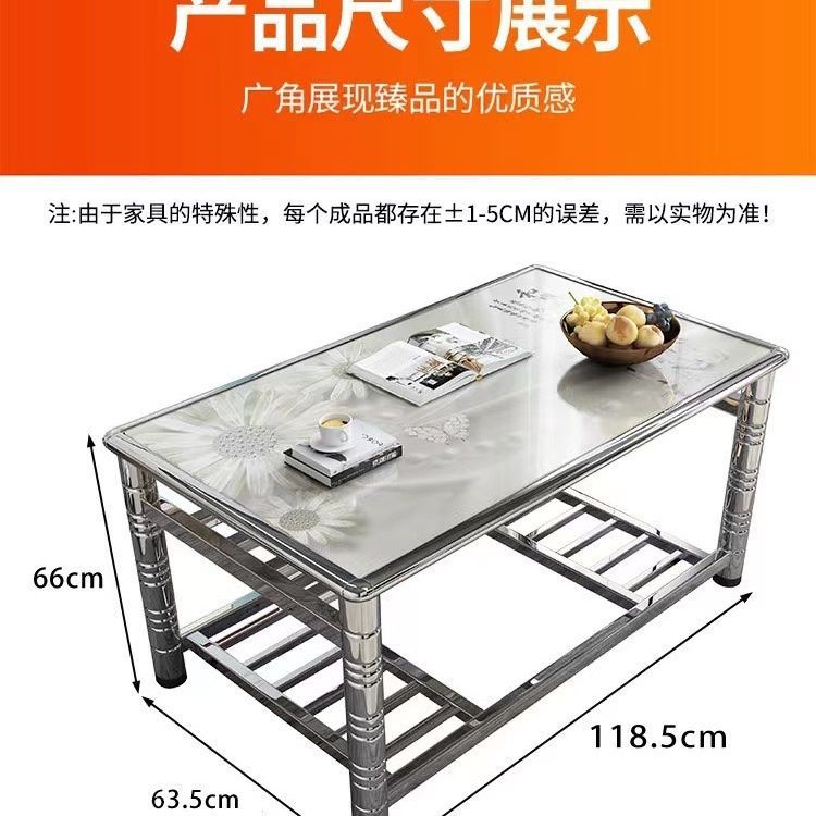 Stainless Steel Rectangular Multifunctional Folding Dining Table for Home Use, Coffee Table, Dining Table with Tempered Glass and Thickened