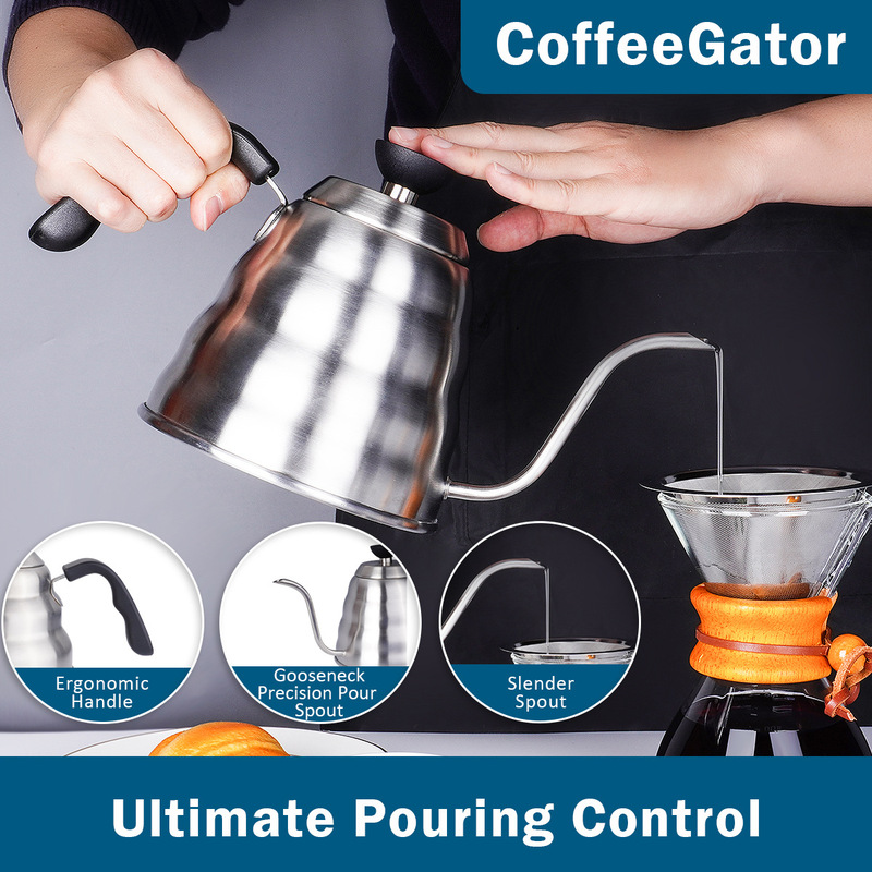 Inquire about the Source Manufacturer for Custom-Made Stainless Steel Pour-Over Coffee Pots with Logo Printing, Featuring a Narrow Spout and Long Handle