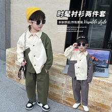 童装男童春款秋季套装2025中小童长袖两件套儿童休闲拼色外贸春装