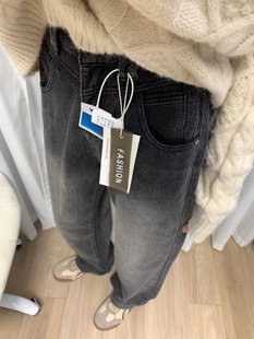 Black and Gray Straight-Leg Jeans for Women, Early Autumn, Plus Size, for Curvy Figures, Slimming, Pear-Shaped Body, Starry Sky Pattern, Wide-Leg Pants