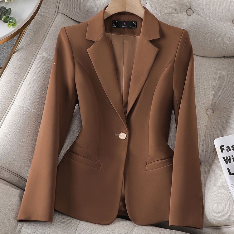 New Spring and Autumn Coffee-Colored Elegant Korean-Style Blazer, Casual Versatile Slim-Fit Jacket for Petite Individuals