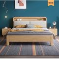 北欧实木床1.8米双人床带夜灯婚床现代简约1.5米高箱储物主卧大床