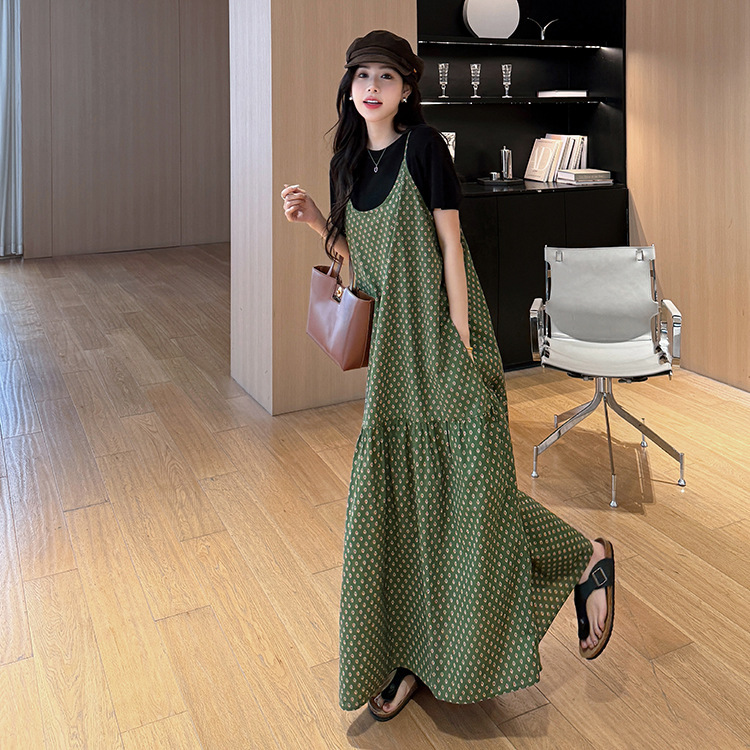 Cat -6663#2025 Summer New/Tall Lengthen plus size Lazy Holiday Wind Really Two Short Sleeve dress