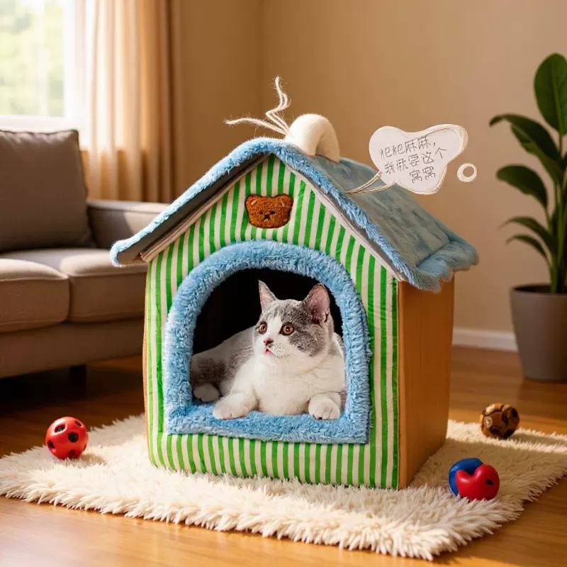 猫窝狗窝房子型四季通用小型犬泰迪冬季保暖可拆洗狗屋宠物床用品