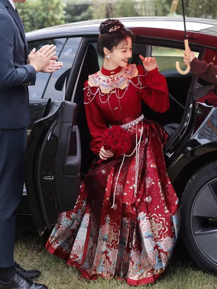 Новое китайское платье-мамиан в стиле тост, 2025 год, новое красное ханьфу, национальный стиль, свадебное платье для помолвки, выпускного вечера, полный комплект