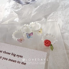 Personalized Design Elastic Rose Gold Ring with Cat's Eye Stone Flower Sparkling Butterfly Ring Gentle Beaded Stackable Ring