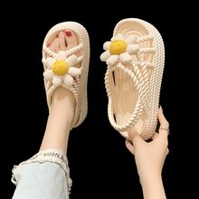 小众设计凉鞋女2023春夏新款一字式扣带花朵罗马鞋厚底凉鞋女