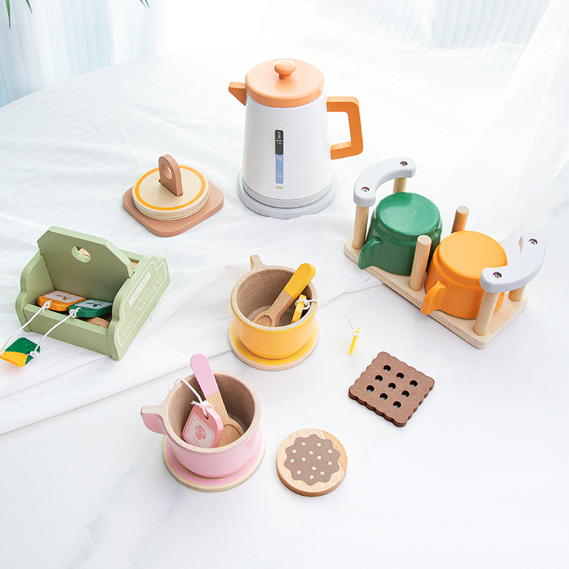 Children's Wooden Afternoon Tea Four-Color Tea Set Combination Fun Simulation Play House Educational Toy