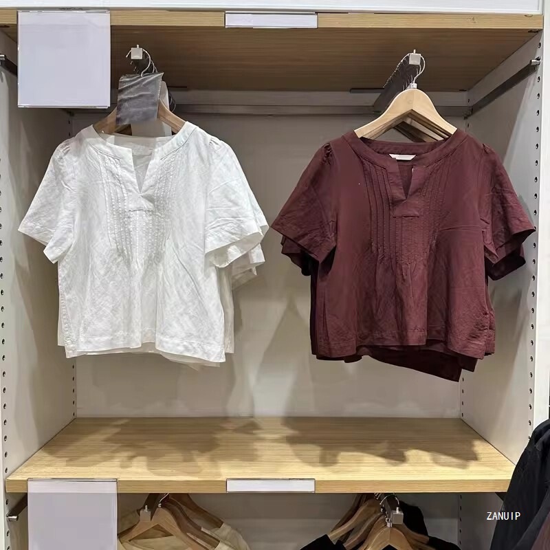 Women's Half-Open Collar Shirt/Short-Sleeve Blouse 2026 Spring/Summer New Solid Color Short Sweet Top for Women E487477 Women's Half-Open Collar Shirt/Short-Sleeve Blouse 2026 Spring/Summer New Solid Color Short Sweet Top for Women E487477