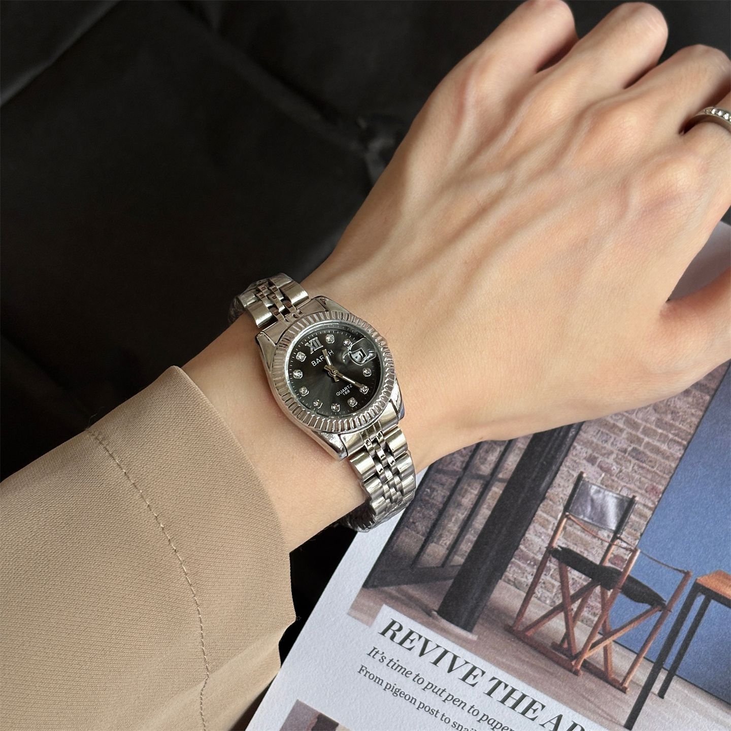 Silver with black surface