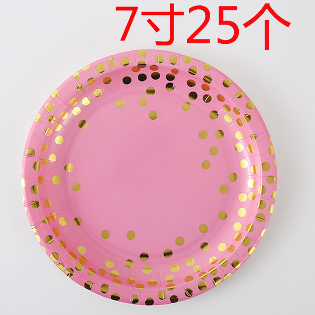 Bronceado transfronterizo pequeño punto Rosa vajilla conjunto taza de papel plato de papel cuchillo de toalla de papel, tenedor y cuchara desechable fábrica de decoración de fiesta