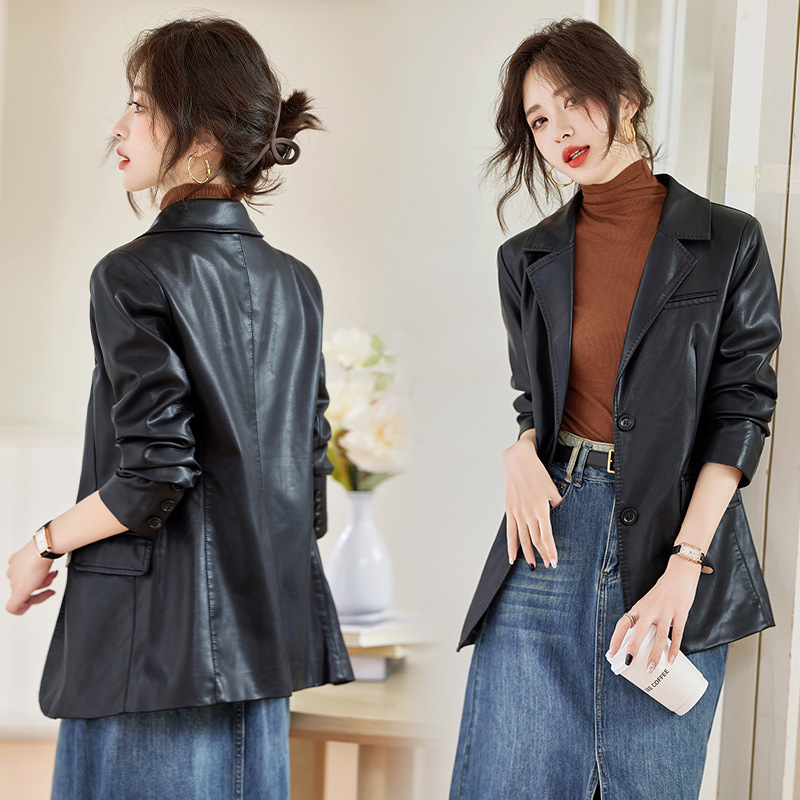 Haining Fashion Leather Clothing Brand Women's Clothing 2025 New Temperament Retro Fashionable Hong Kong Style Suit Motorcycle Tops Top