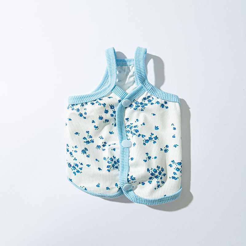Adorable chaleco de perro de verano delgado mascota ropa de perro impresa pequeña flor de la falda de la tira simple Teddy Bear