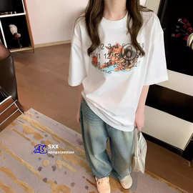 布丁马吉拉风格猫咪短袖t恤女2024春夏设计感小众宽松情侣上衣