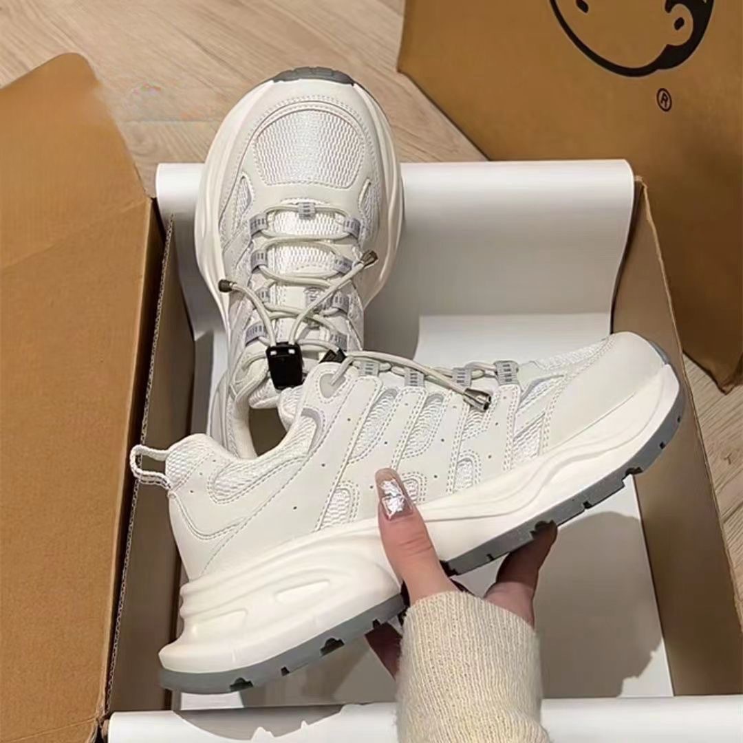 Thick-Soled Repeat Fishbone Dad Shoes for Women Summer 2025 New Running Shoes Heightening Hiking Shoes Casual Sports Shoes