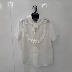 CDG KZYU 25春夏新款荷叶边细褶棉质娃娃领衬衫开衫短袖上衣女款