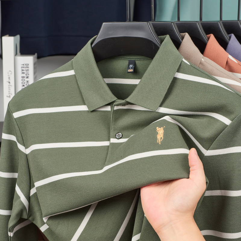 Paul 2025 New Autum Stripesd Long-Sleeved Polo Shirt Middle-Aged Men's Casual Collared Dad T-Shirt Tops Paul 2025 New Autum Stripesd Long-Sleeved Polo Shirt Middle-Aged Men's Casual Collared Dad T-Shirt Tops