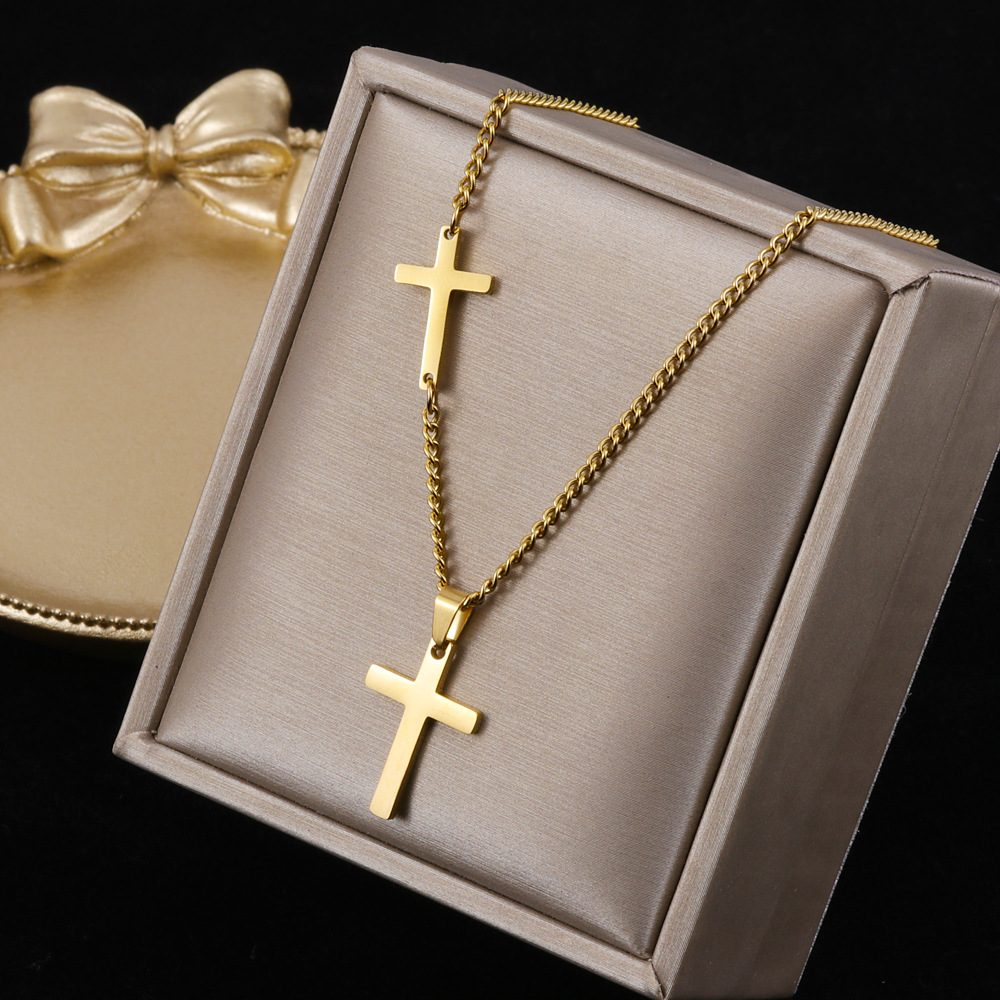 Titanium Steel Hip-Hop Cross Polishing Pendant Necklace display picture 2