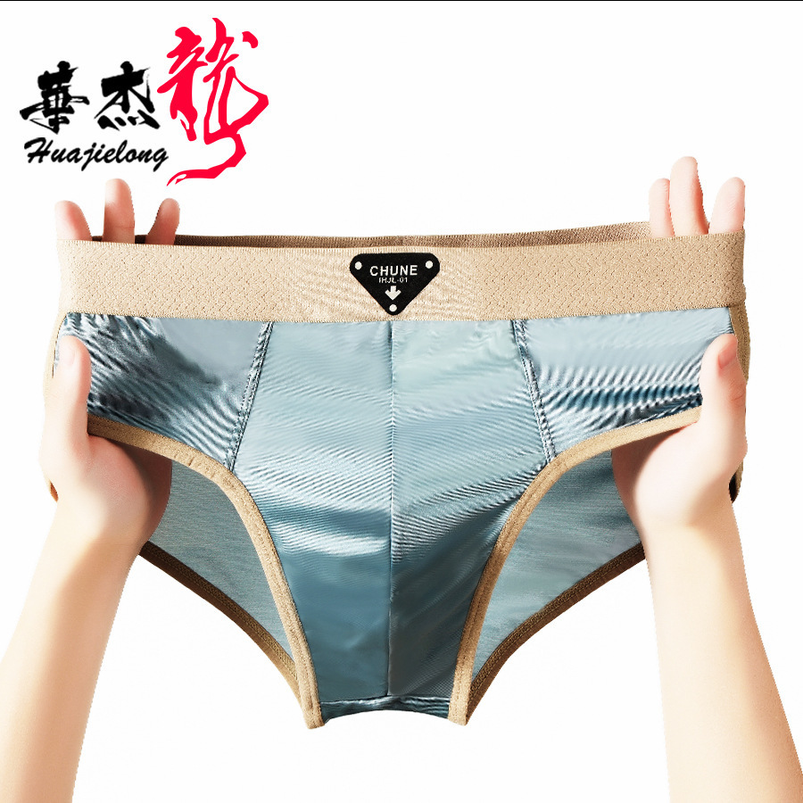Hua Jieliang Men's Underwear Ice Silk New Solid Color Mid-Waist Large Size Breathable Men's Briefs, available for dropshipping