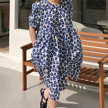 韩国东大门复古碎花连衣裙女夏季设计感小众慵懒风娃娃裙长裙子