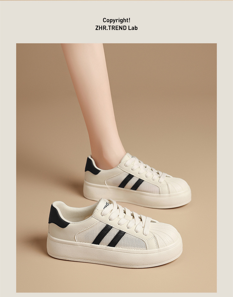 Giày sneaker nữ đế dày mũi vỏ sò, mặt lưới thoáng khí phong cách thể thao — KS120E màu đen chi tiết 10