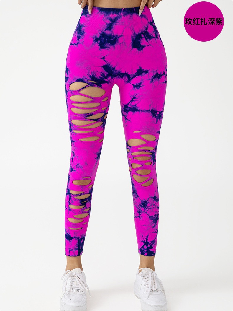 Versión gruesa talla S 200g + sin costuras pantalones de yoga de la aptitud de las mujeres Pantalones deportivos tie-dyed tie-float Hip-lifting pantalones Leggings