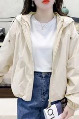 连帽短款纯色小个子冲锋衣外套女春秋宽松休闲夹克双拉链潮流上衣
