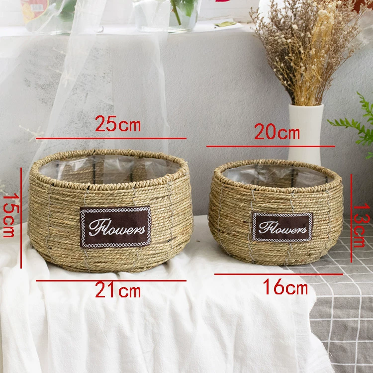 Straw handheld flowerpot, woven basket, J64