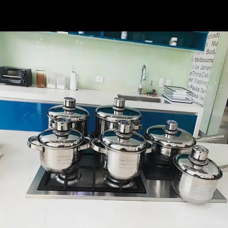 Fuente transfronteriza de olla de acero inoxidable engrosada y de fondo múltiple 15pcs combinación de olla de cocina 35pcs pot