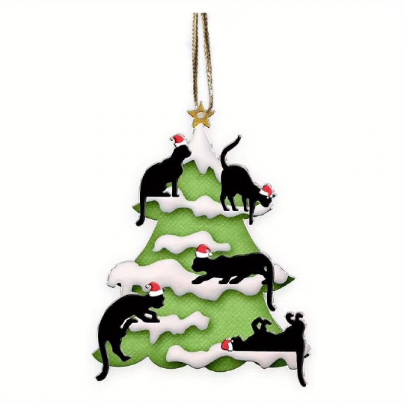 Creativo transfronterizo nuevo 20223 negro gato expresión divertida casa árbol de Navidad decoraciones adornos de acrílico colgante image 26