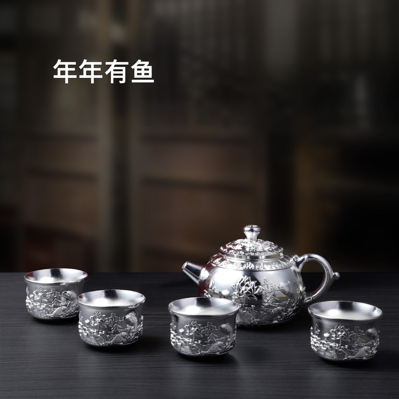999銀茶器セットプレゼント創意家庭用日用999銀壺銀茶杯龍鳳茶器ビジネス記念品|undefined