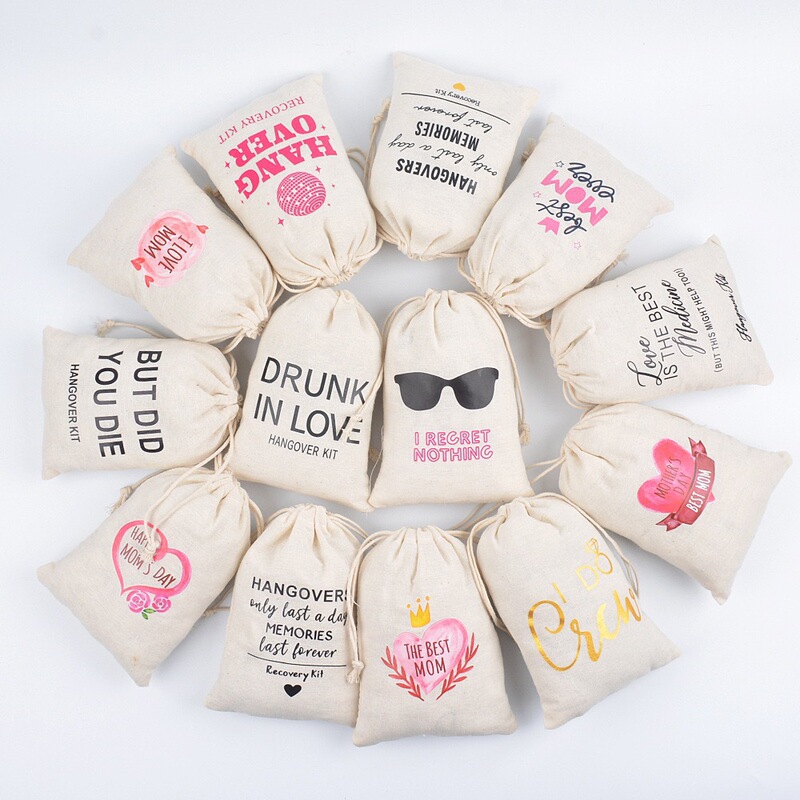 Cross-Border European and American Wedding Party Hangover Gift Bags Cotton and Linen Drawstring Pouches Bachelor Party Printed Storage Bags