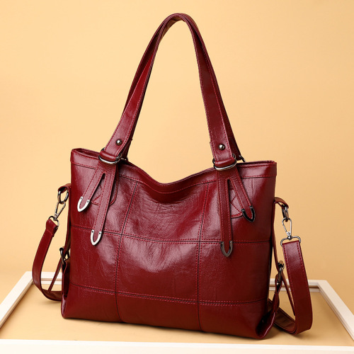 Cross-border women's new PU soft leather texture shoulder bag large capacity fashionable splicing hand-held bag waterproof tote bag
