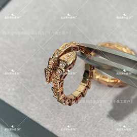 高版本V金Cnc满钻镀玫瑰金弹簧窄版灵蛇开口情侣戒指指环厂家批发
