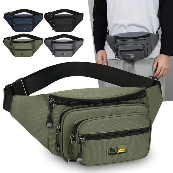 New Foreign Trade Men's Waist Bag with Multiple Compartments for Phone Storage, Trendy Single-Shoulder Crossbody Bag, Business Cash Register Chest Bag