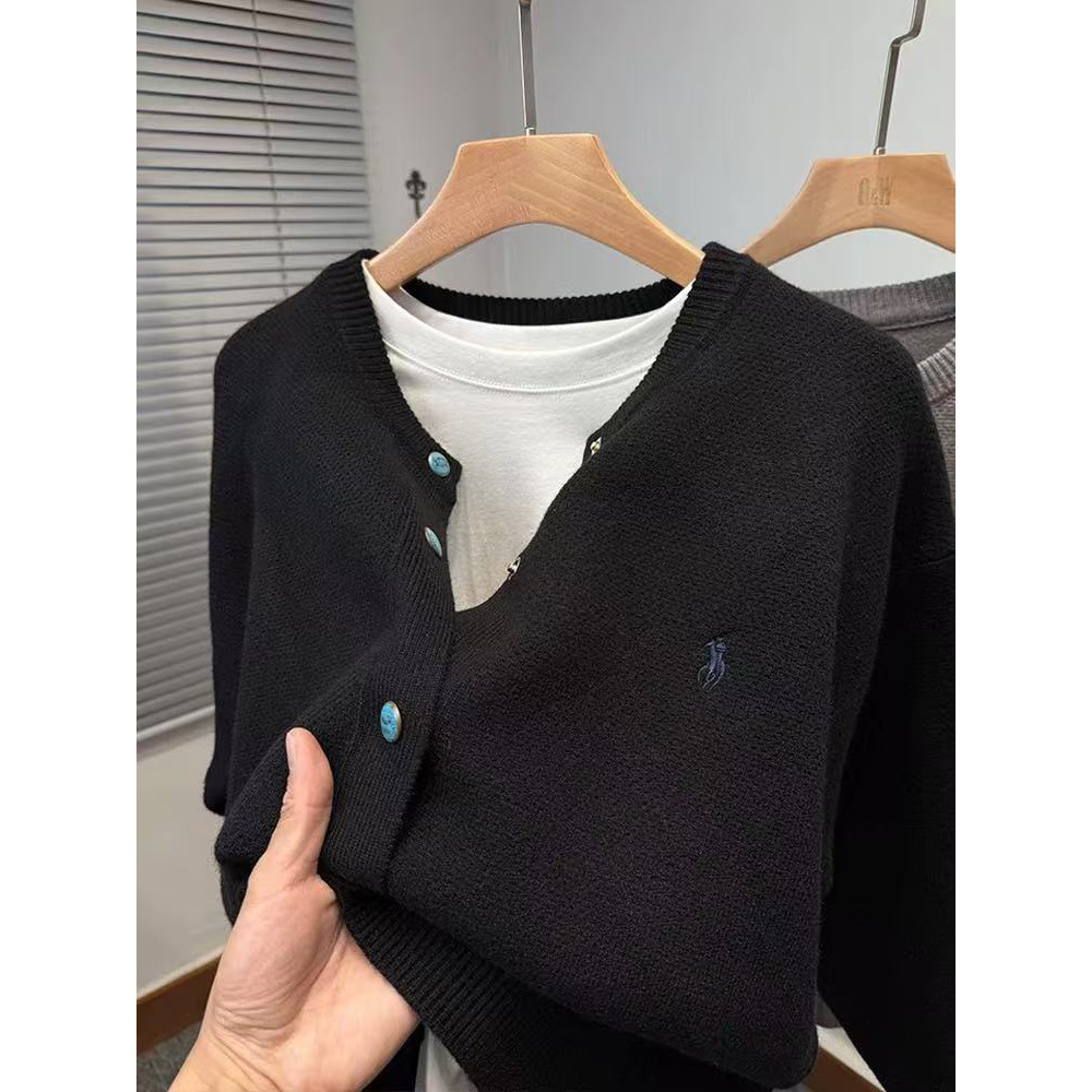 Explosiones transfronterizas de tamaño europeo bordado cardigan suéter de punto chaqueta de hombre botón turquesa fábrica de marea al por mayor