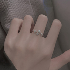 新款鬱金香戒指女ins輕奢法式浪漫花朵指環開口食指環高級感