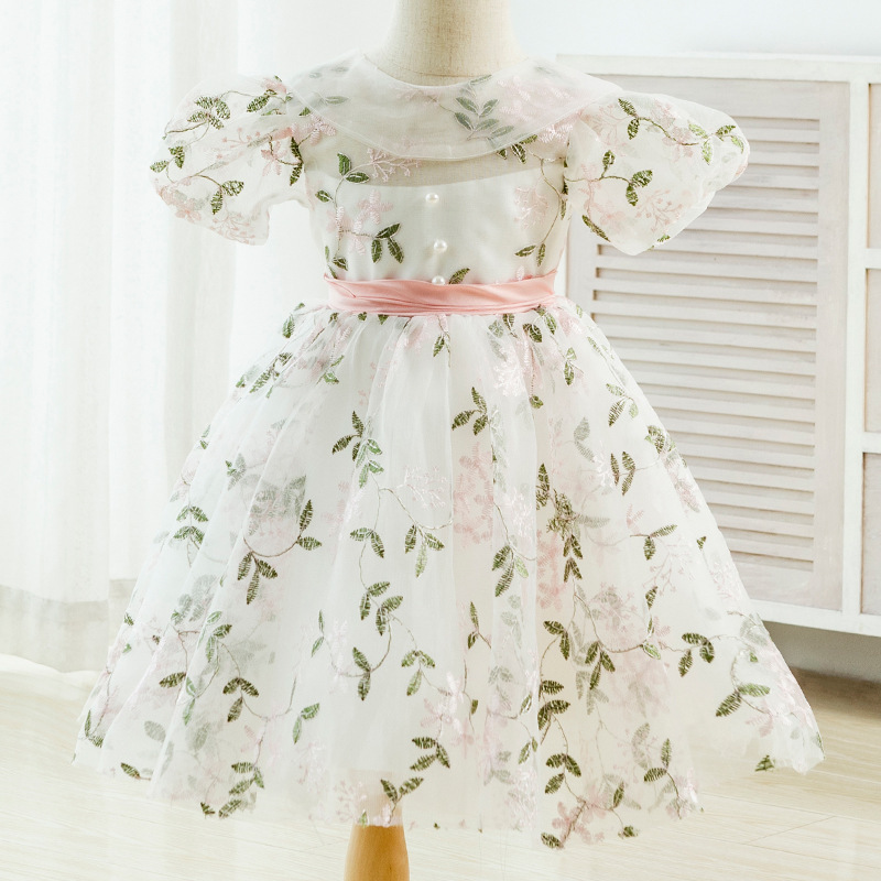 一周歲女寶寶生日禮服嬰兒百天夏秋服裝兒童花童公主裙蓬蓬紗洋氣