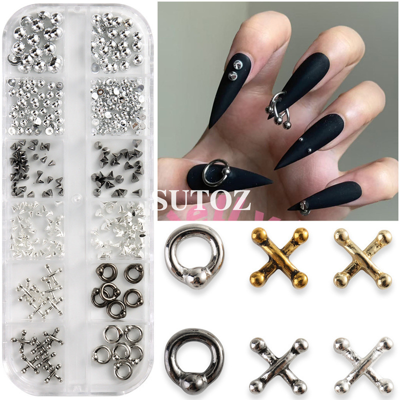 Cross-Border Hot Nail Art Accessories European and American Sexy Dark Style Luxury Metal Rivets Stereo Nail Decoration Accessories