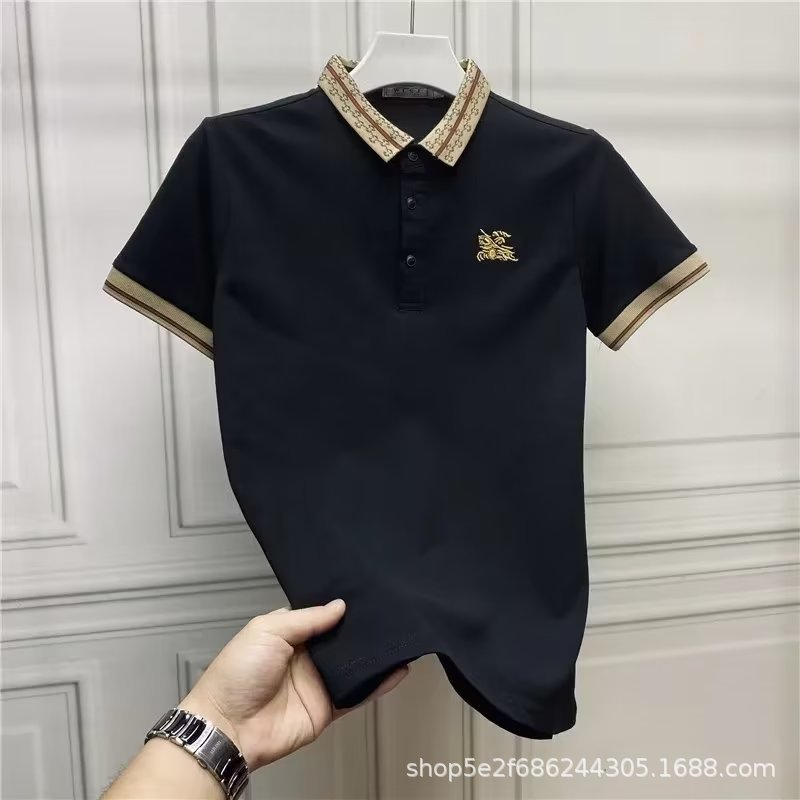 Camiseta de manga corta de algodón mercerizado verano de los hombres nuevos hombres de negocios Delgado Polo camisa papá camiseta Top batch
